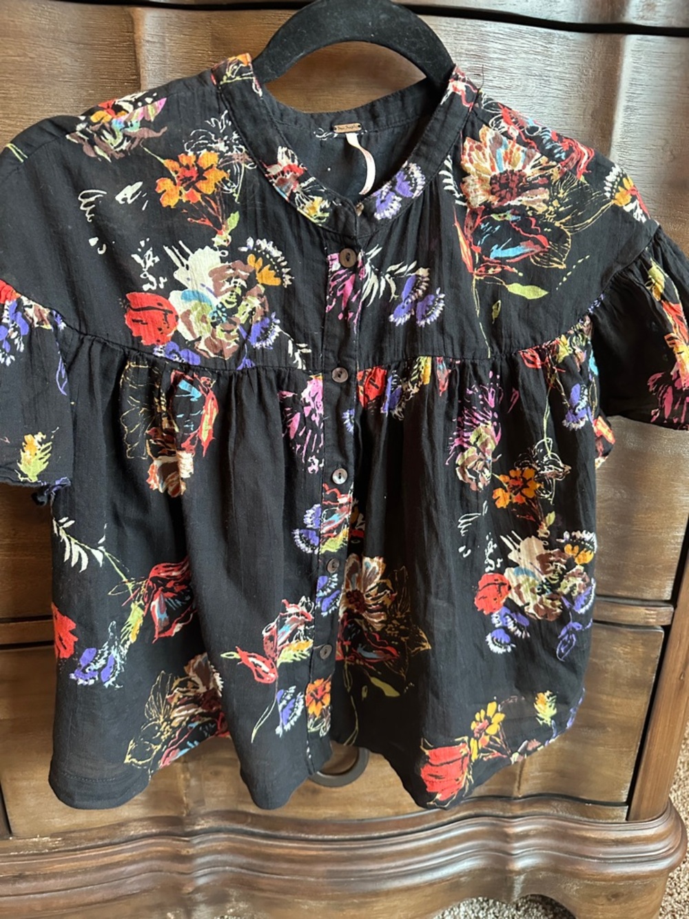 Free People Black Sheer Floral Button-Up Blouse - Picture 4 of 7